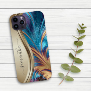 Modern Fractal Blue Handwrite Name Case-Mate iPhone 14 Hoesje