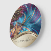 Modern Fractal Blue Handwrite Name Grote Klok (Hoek)