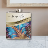 Modern Fractal Blue Handwrite Name Heupfles