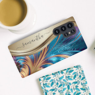 Modern Fractal Blue Handwrite Name Hoesje-Mat Samsung Galaxy Hoesje