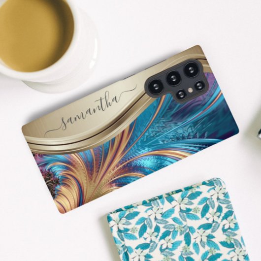 Modern Fractal Blue Handwrite Name Hoesje-Mat Samsung Galaxy Hoesje