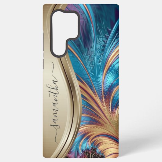 Modern Fractal Blue Handwrite Name Hoesje-Mat Samsung Galaxy Hoesje (Achterkant)