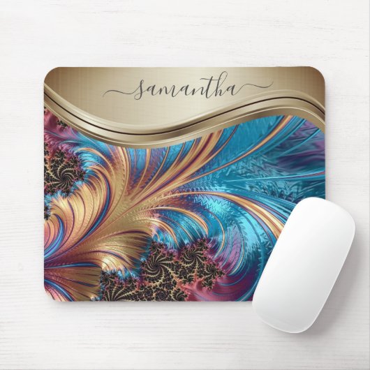 Modern Fractal Blue Handwrite Name Muismat (Met muis)