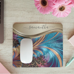 Modern Fractal Blue Handwrite Name Muismat