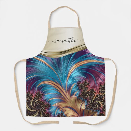 Modern Fractal Blue Handwrite Name Schort (Voorkant)