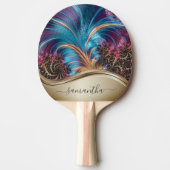 Modern Fractal Blue Handwrite Name Tafeltennisbatje (Voorkant)