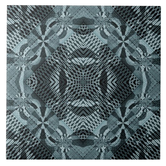 Modern Fractal Grid Bloemen Blauw Schoonheid Tegeltje (Voorkant)