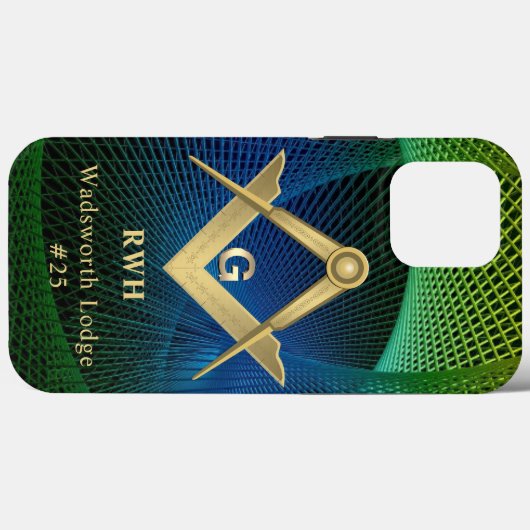 Modern Fractal Masonic Monogrammed Case-Mate iPhone Case (Achterkant (horizontaal))