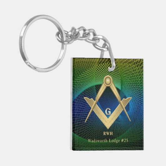 Modern Fractal Masonic Monogrammed Sleutelhanger (Voorkant Links)