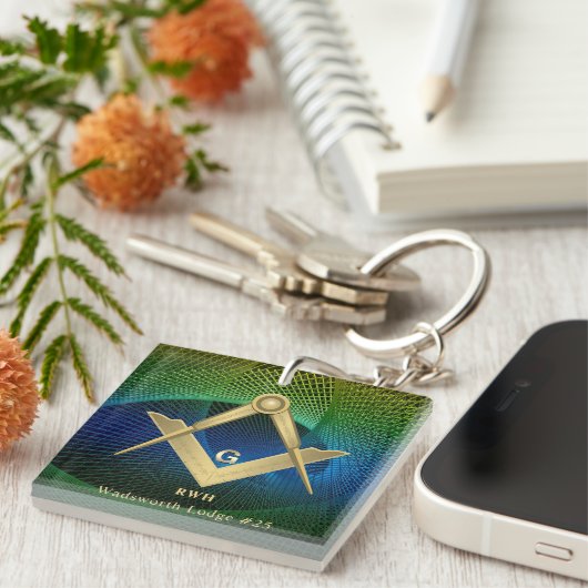 Modern Fractal Masonic Monogrammed Sleutelhanger (Voorkant Rechts)