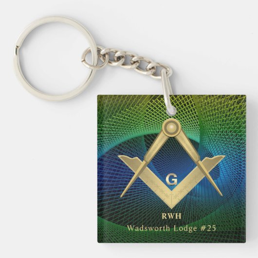 Modern Fractal Masonic Monogrammed Sleutelhanger (Voorkant)
