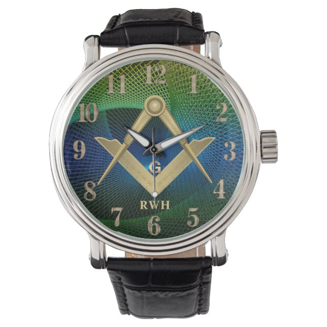 Modern Fractal Masonic Monogrammed Watch Horloge (Voorkant)