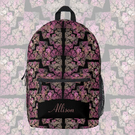 Modern fractal patroon, blush kleuren op zwart, bedrukte rugzak