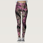 Modern fractal patroon, blush kleuren op zwart, leggings (Voorkant)