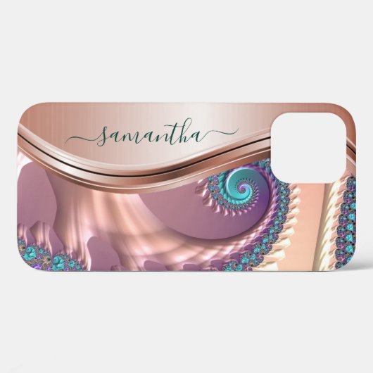 Modern Fractal Roos Goud Handgeschreven Naam Case-Mate iPhone Case (Achterkant (horizontaal))