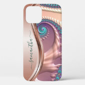 Modern Fractal Roos Goud Handgeschreven Naam Case-Mate iPhone Case (Achterkant)