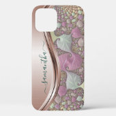 Modern Fractal Roos Goud Handgeschreven Naam Case-Mate iPhone Case (Achterkant)