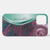 Modern Fractal roze groene handgeschreven naam Case-Mate iPhone Case (Achterkant (horizontaal))