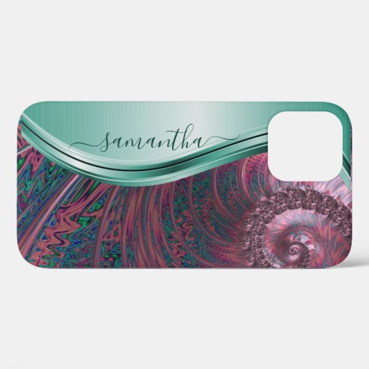 Modern Fractal roze groene handgeschreven naam Case-Mate iPhone Case (Achterkant (horizontaal))