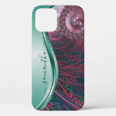Modern Fractal roze groene handgeschreven naam Case-Mate iPhone Case (Achterkant)