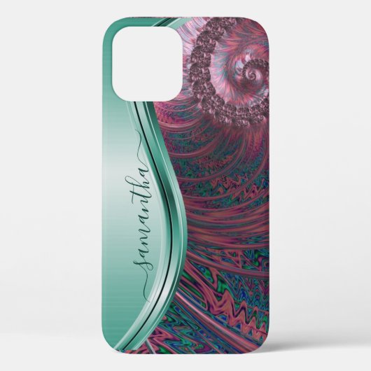 Modern Fractal roze groene handgeschreven naam Case-Mate iPhone Case (Achterkant)