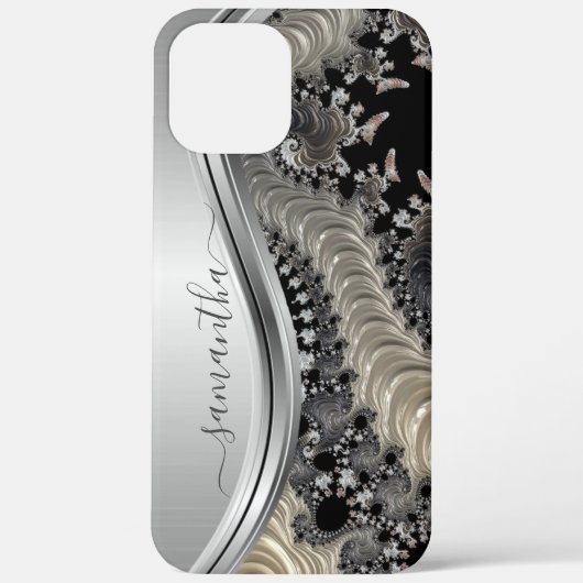 Modern Fractal Silver Gold Handgeschreven naam Case-Mate iPhone Case (Achterkant)