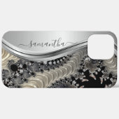 Modern Fractal Silver Gold Handgeschreven naam Case-Mate iPhone Case (Achterkant (horizontaal))