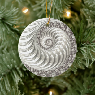 Modern Fractal White Stunning Metallic Keramisch Ornament