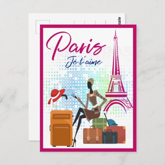 Modern France Paris je t'aime Eiffel Tower Travel Briefkaart (Voorkant / Achterkant)