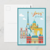 Modern France Paris je t'aime Eiffel Tower Travel Briefkaart (Voorkant / Achterkant)