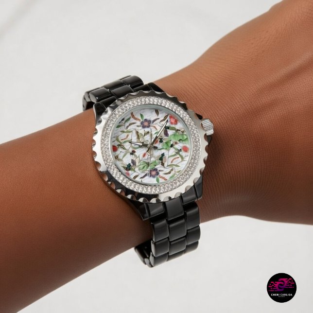 Modern  Frans Bijen & Bloemen Sierkussen Horloge (Vintage florals meet timekeeping — detail that turns heads.)