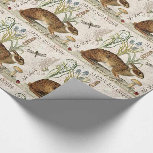 modern  frans konijn in de tuin cadeaupapier (Hoek)