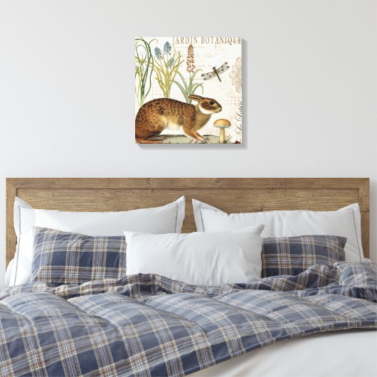 modern  frans konijn in de tuin canvas afdruk (Insitu (Slaapkamer))