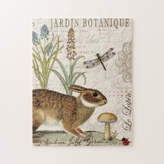 modern  frans konijn in de tuin legpuzzel (Verticaal)