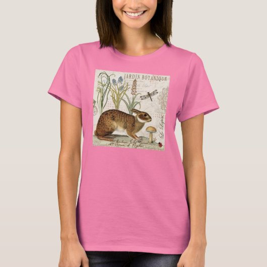 modern  frans konijn in de tuin t-shirt (Voorkant)