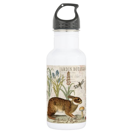 modern frans konijn in de tuin waterfles (Voorkant)