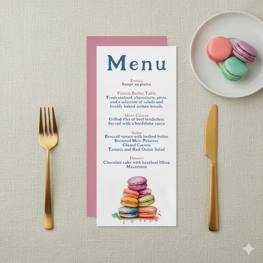 Modern Frans Macaron Wedding Menu