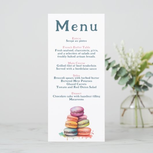Modern Frans Macaron Wedding Menu (Staand voorkant)