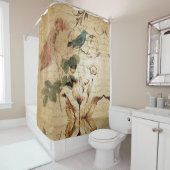 Modern  Frans Scripts vogelbotanisch Douchegordijn (In situ)