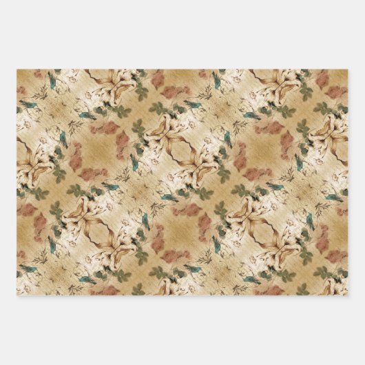 Modern Frans Scripts vogelbotanisch Inpakpapier Vel (Voorkant 3)