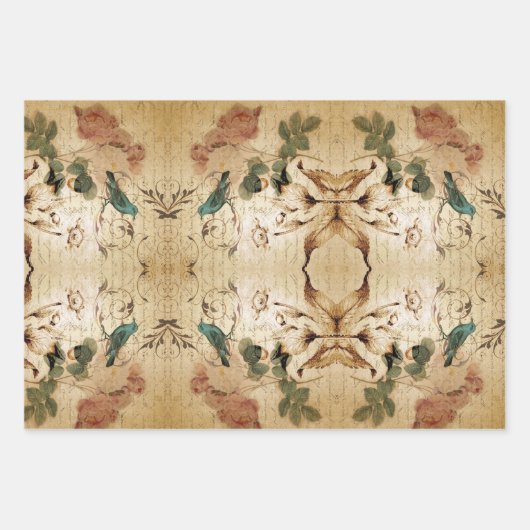 Modern  Frans Scripts vogelbotanisch Inpakpapier Vel (Voorkant 2)