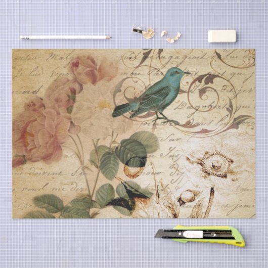 Modern Frans Scripts vogelbotanisch Tissuepapier (Craft)