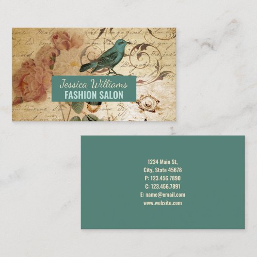 Modern  Frans Scripts vogelbotanisch Visitekaartje (Voorkant / Achterkant)