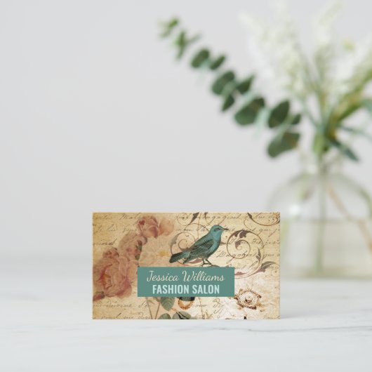 Modern  Frans Scripts vogelbotanisch Visitekaartje (Staand voorkant)