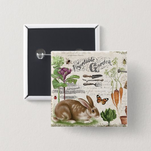 Modern  Frans tuinkonijn Vierkante Button 5,1 Cm (Voorkant /achterkant)