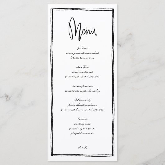 Modern Frans Zwart en Wit Trouwfeest Lange Menu (Voorkant)
