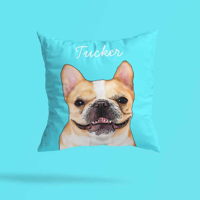 Modern Frenchie Bulldog Illustration | Add Name  Kussen (Creator heeft geüpload)