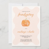 Modern Friendsgiving Diner Waterverf Pompoen Kaart (Voorkant)