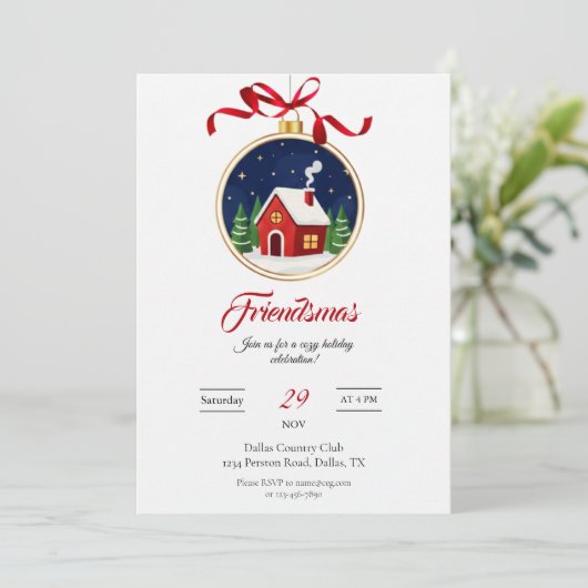 Modern Friendsmas Holiday Party Invitation Kaart (Staand voorkant)