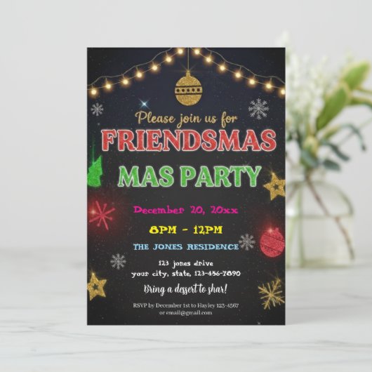 Modern Friendsmas Holiday Party Invitation Kaart (Staand voorkant)